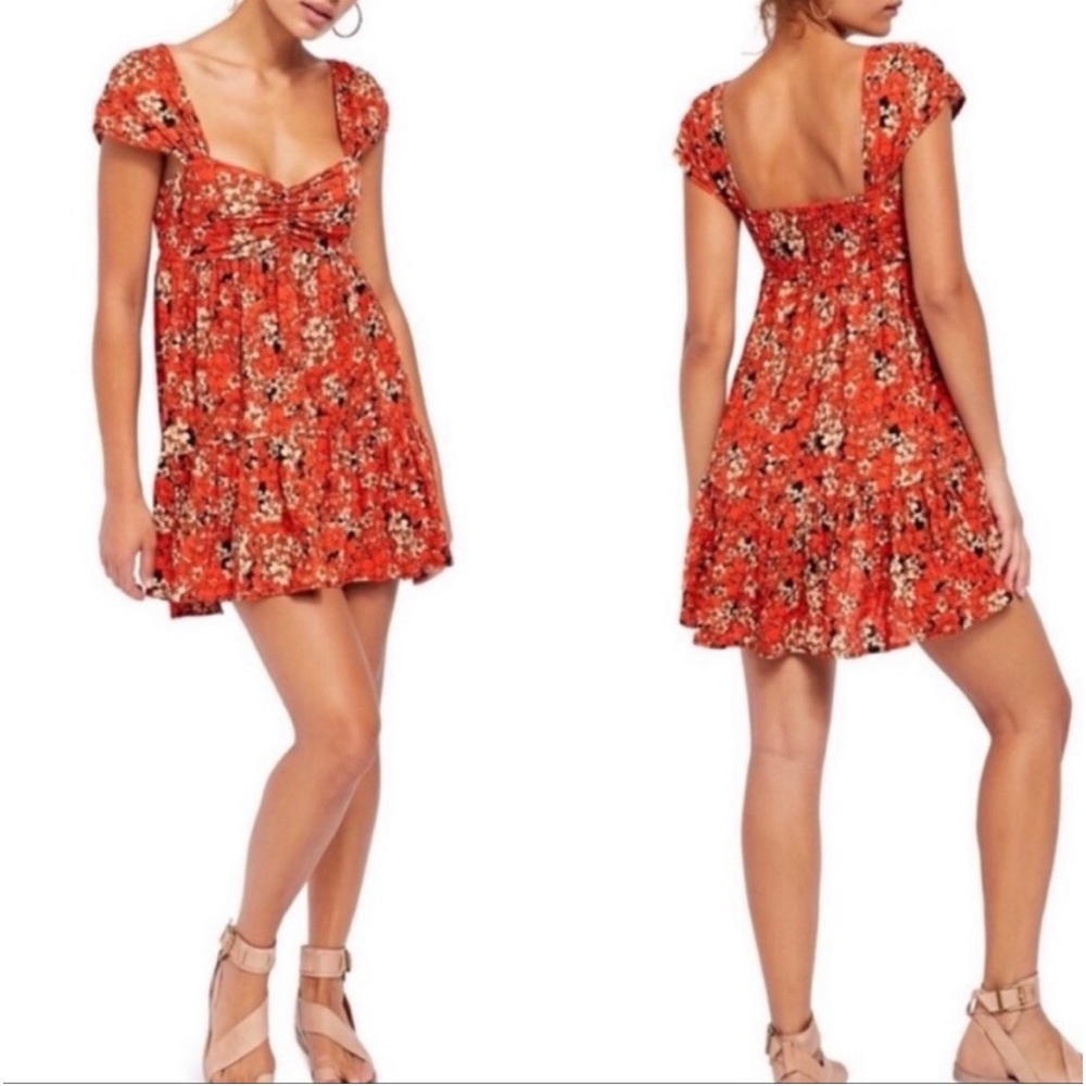 Free People Dress Pattern Play Mini Orange Floral Print sz S